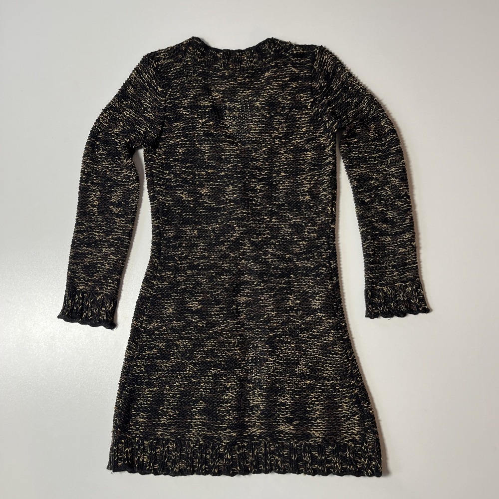 BCBG Maxazria Long Knit Cardigan Size M Black Brown Button y2k Fairycore Duster - Picture 3 of 6